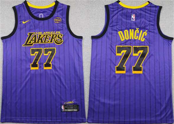 Men%27s Los Angeles Lakers #77 Luka Doncic Purple 2025 Stitched Jersey